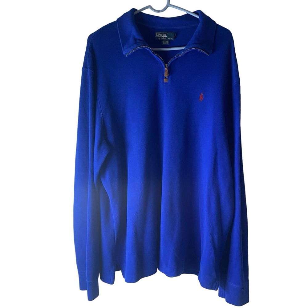 Polo Ralph Lauren Sweater Mens XL Blue Cotton 1/4 Zip Long Sleeve Pony Preppy